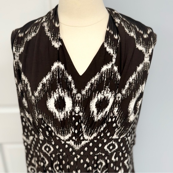 Chicos 2 (L 12/14) Maxi Dress Brown Ivory Medallion Geometric Print Sleeveless - Picture 6 of 11